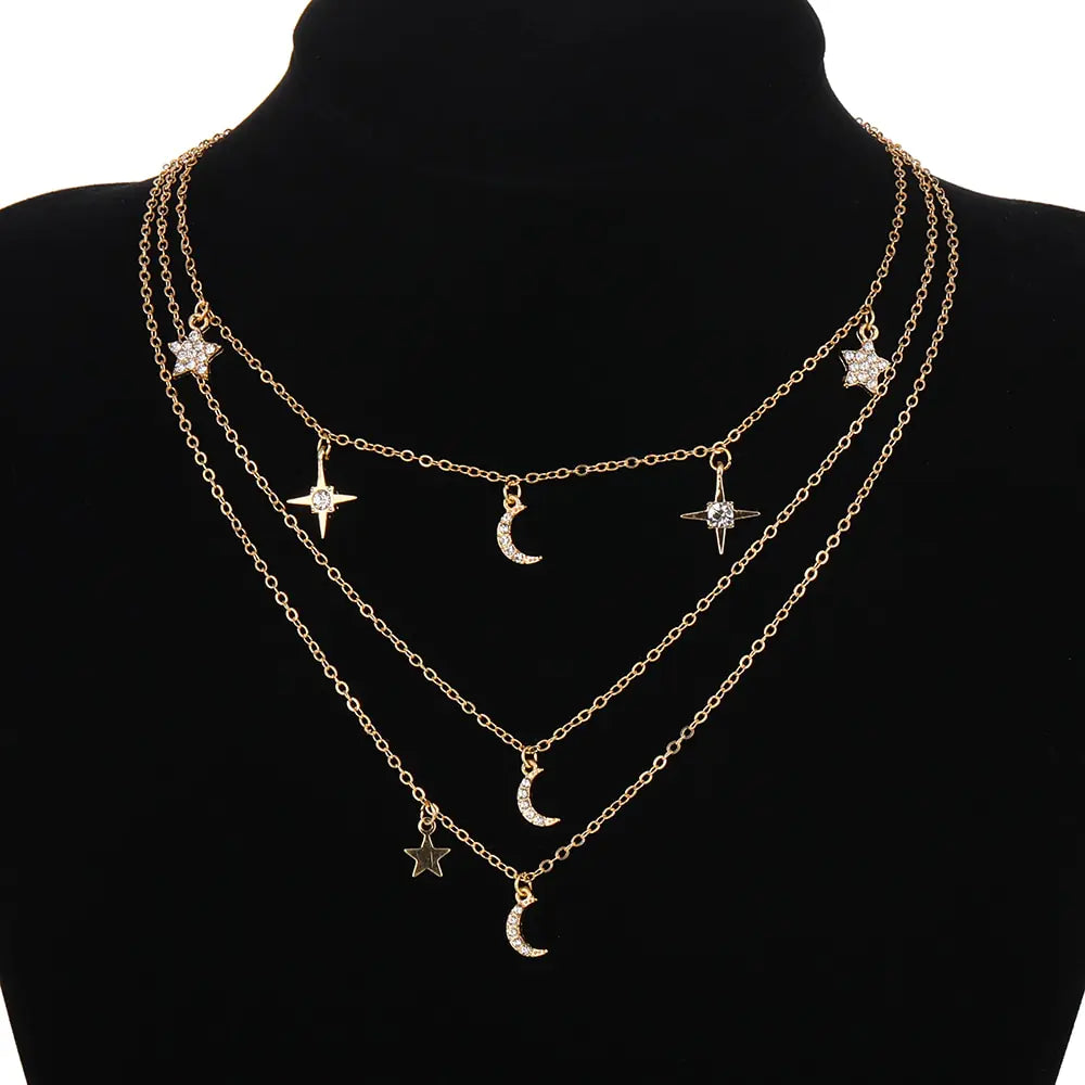 Star & Moon Crystal Pendant Necklace