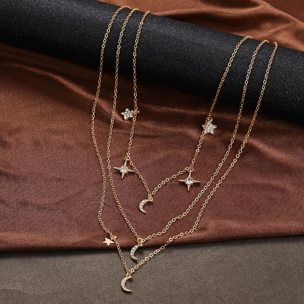 Star & Moon Crystal Pendant Necklace