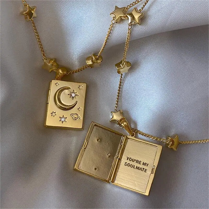 Star & Moon Locket Necklace